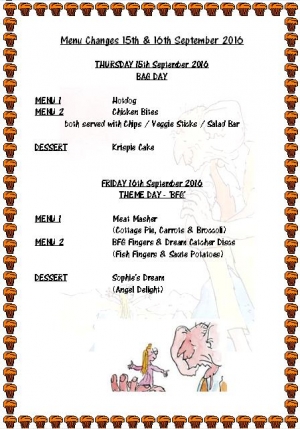 Menu Change 15 & 16 Sept 2016 