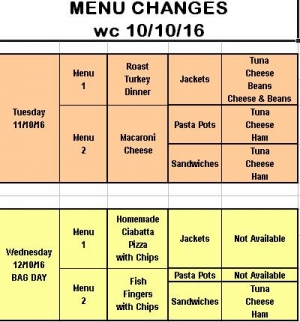 Menu Changes wc 10/10/16